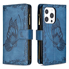 Leather Case Stands Butterfly Flip Cover L08 Holder for Apple iPhone 13 Pro Max Blue