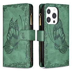 Leather Case Stands Butterfly Flip Cover L08 Holder for Apple iPhone 13 Pro Max Green