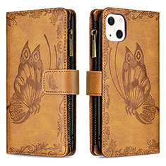 Leather Case Stands Butterfly Flip Cover L08 Holder for Apple iPhone 14 Brown