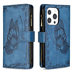 Leather Case Stands Butterfly Flip Cover L08 Holder for Apple iPhone 14 Pro Blue