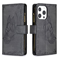 Leather Case Stands Butterfly Flip Cover L08 Holder for Apple iPhone 14 Pro Max Black
