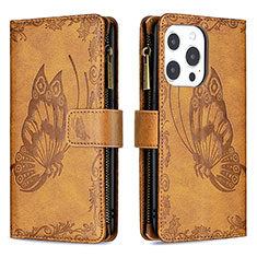 Leather Case Stands Butterfly Flip Cover L08 Holder for Apple iPhone 14 Pro Max Brown