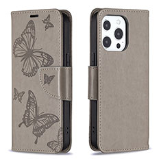 Leather Case Stands Butterfly Flip Cover L09 Holder for Apple iPhone 13 Pro Dark Gray