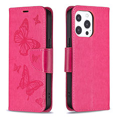 Leather Case Stands Butterfly Flip Cover L09 Holder for Apple iPhone 13 Pro Hot Pink