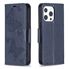 Leather Case Stands Butterfly Flip Cover L09 Holder for Apple iPhone 13 Pro Max Blue