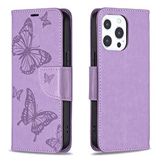 Leather Case Stands Butterfly Flip Cover L09 Holder for Apple iPhone 13 Pro Purple
