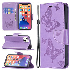 Leather Case Stands Butterfly Flip Cover L09 Holder for Apple iPhone 13 Purple