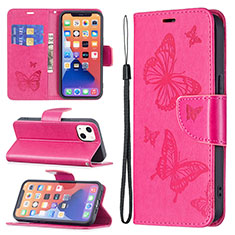 Leather Case Stands Butterfly Flip Cover L09 Holder for Apple iPhone 14 Hot Pink