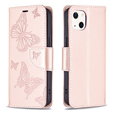 Leather Case Stands Butterfly Flip Cover L09 Holder for Apple iPhone 14 Pink