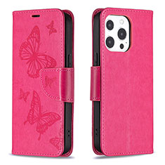 Leather Case Stands Butterfly Flip Cover L09 Holder for Apple iPhone 14 Pro Hot Pink