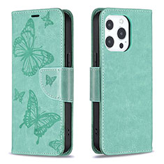 Leather Case Stands Butterfly Flip Cover L09 Holder for Apple iPhone 14 Pro Max Green