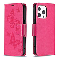 Leather Case Stands Butterfly Flip Cover L09 Holder for Apple iPhone 14 Pro Max Hot Pink