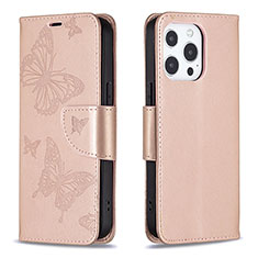 Leather Case Stands Butterfly Flip Cover L09 Holder for Apple iPhone 14 Pro Max Pink