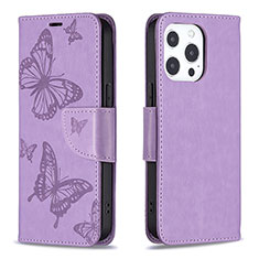 Leather Case Stands Butterfly Flip Cover L09 Holder for Apple iPhone 14 Pro Purple