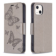 Leather Case Stands Butterfly Flip Cover L09 Holder for Apple iPhone 15 Gray