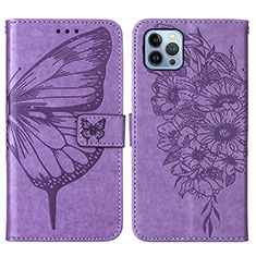 Leather Case Stands Butterfly Flip Cover L10 Holder for Apple iPhone 13 Pro Clove Purple