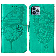 Leather Case Stands Butterfly Flip Cover L10 Holder for Apple iPhone 13 Pro Green