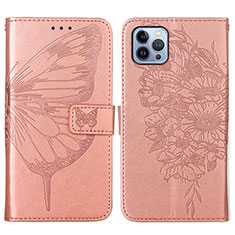 Leather Case Stands Butterfly Flip Cover L10 Holder for Apple iPhone 13 Pro Max Rose Gold