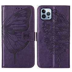 Leather Case Stands Butterfly Flip Cover L10 Holder for Apple iPhone 13 Pro Purple