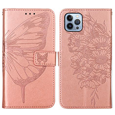 Leather Case Stands Butterfly Flip Cover L10 Holder for Apple iPhone 13 Pro Rose Gold