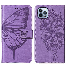 Leather Case Stands Butterfly Flip Cover L10 Holder for Apple iPhone 14 Pro Clove Purple