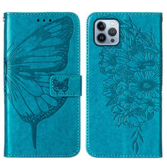 Leather Case Stands Butterfly Flip Cover L10 Holder for Apple iPhone 14 Pro Max Blue