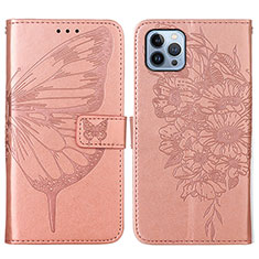 Leather Case Stands Butterfly Flip Cover L10 Holder for Apple iPhone 14 Pro Max Rose Gold