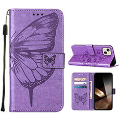 Leather Case Stands Butterfly Flip Cover L10 Holder for Apple iPhone 15 Plus Clove Purple