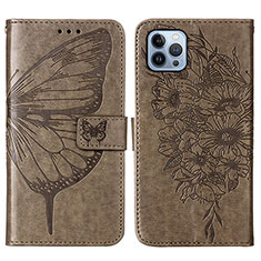 Leather Case Stands Butterfly Flip Cover L10 Holder for Apple iPhone 15 Pro Dark Gray