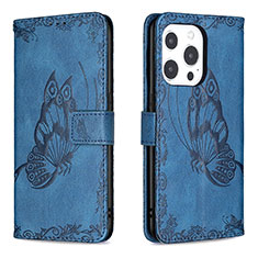 Leather Case Stands Butterfly Flip Cover Z01 Holder for Apple iPhone 13 Pro Max Blue