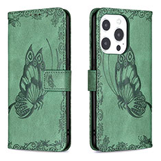Leather Case Stands Butterfly Flip Cover Z01 Holder for Apple iPhone 13 Pro Max Green