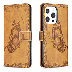 Leather Case Stands Butterfly Flip Cover Z01 Holder for Apple iPhone 14 Pro Max Brown
