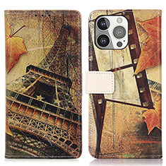 Leather Case Stands Fashionable Pattern Flip Cover A07 Holder for Apple iPhone 13 Pro Brown