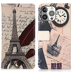 Leather Case Stands Fashionable Pattern Flip Cover A07 Holder for Apple iPhone 13 Pro Gray