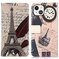 Leather Case Stands Fashionable Pattern Flip Cover A07 Holder for Apple iPhone 14 Gray
