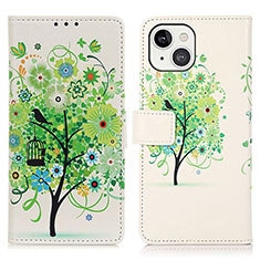 Leather Case Stands Fashionable Pattern Flip Cover A07 Holder for Apple iPhone 14 Green