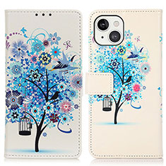 Leather Case Stands Fashionable Pattern Flip Cover A07 Holder for Apple iPhone 14 Plus Blue