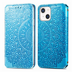 Leather Case Stands Fashionable Pattern Flip Cover H01 Holder for Apple iPhone 13 Mini Blue