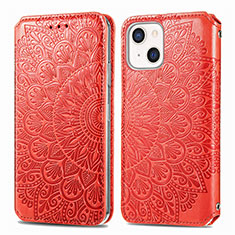 Leather Case Stands Fashionable Pattern Flip Cover H01 Holder for Apple iPhone 13 Mini Red