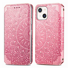 Leather Case Stands Fashionable Pattern Flip Cover H01 Holder for Apple iPhone 13 Mini Rose Gold
