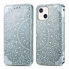 Leather Case Stands Fashionable Pattern Flip Cover H01 Holder for Apple iPhone 13 Mini Silver