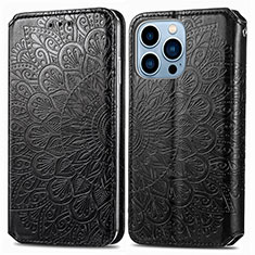 Leather Case Stands Fashionable Pattern Flip Cover H01 Holder for Apple iPhone 13 Pro Max Black