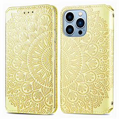 Leather Case Stands Fashionable Pattern Flip Cover H01 Holder for Apple iPhone 13 Pro Max Yellow
