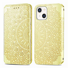 Leather Case Stands Fashionable Pattern Flip Cover H01 Holder for Apple iPhone 13 Yellow