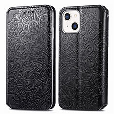 Leather Case Stands Fashionable Pattern Flip Cover H01 Holder for Apple iPhone 14 Black