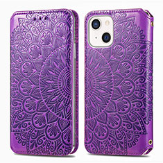 Leather Case Stands Fashionable Pattern Flip Cover H01 Holder for Apple iPhone 14 Plus Purple