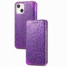 Leather Case Stands Fashionable Pattern Flip Cover H02 Holder for Apple iPhone 13 Mini Purple