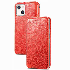 Leather Case Stands Fashionable Pattern Flip Cover H02 Holder for Apple iPhone 13 Mini Red