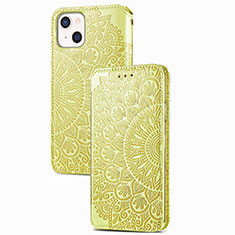 Leather Case Stands Fashionable Pattern Flip Cover H02 Holder for Apple iPhone 13 Yellow