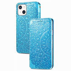 Leather Case Stands Fashionable Pattern Flip Cover H02 Holder for Apple iPhone 14 Blue